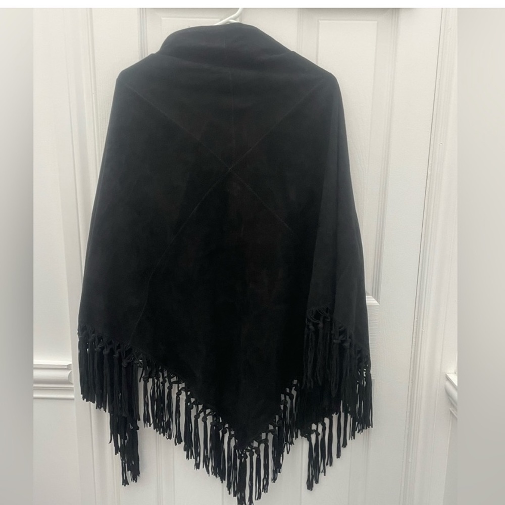 Pinotti made in Italy Black Leather/Suede fringe shawl